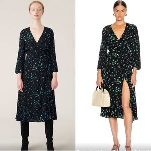 GANNI Floral-Print Crepe midi wrap dress size 4 / 36
